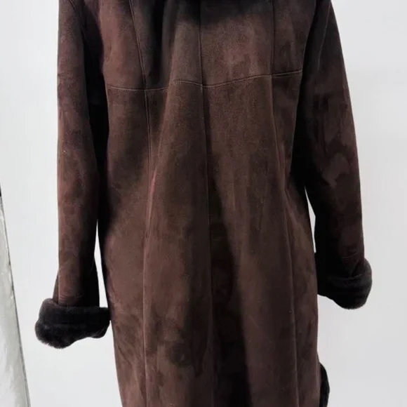 Authentic Overland Shearling Long Coat Coffee/Dark Brown - Picture 5 of 17